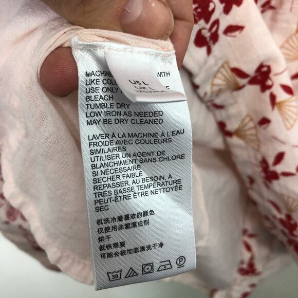 Urban Outfitters Puff Sleeve Cotton Mini Dress Fan Floral Pink Red Large - Picture 7 of 9